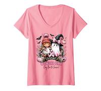 Donna We Wear Pink in October Ghost Witch Breast Cancer Awareness Maglietta con Collo a V