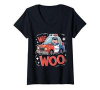 Donna We Woo Police Car Kids Maglietta con Collo a V
