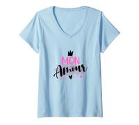 Donna Wear Mon Amour Cool French Expression Citazioni Graphic Designs Maglietta con Collo a V