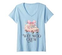 Donna Wee Woo Crew Ambulanza Rosa Coquette Bow Carino EMT Paramedico Maglietta con Collo a V