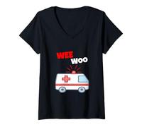 Donna Wee Woo Funny Ambulance EMR EMS Paramedic First Responder Maglietta con Collo a V