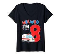 Donna Wee Woo I Am 8 Years Old Age 8 Compleanno Bambini Maglietta con Collo a V