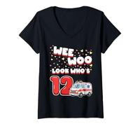 Donna Wee Woo Look Who Is 12 Anni Ambulanza 12 ° Compleanno Maglietta con Collo a V