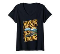 Donna Weekend Forecast 100 Percent Chance of Trains Humor Maglietta con Collo a V