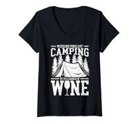 Donna Weekend Forecast Camping with A Chance of Wine Maglietta con Collo a V