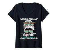 Donna Weekend Forecast Crochet Fun Lana Colorato Pattern Filato Maglietta con Collo a V