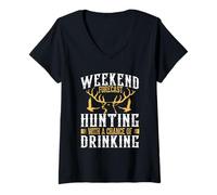 Donna Weekend Forecast Hunting with A Chance of Drinking Hunter Maglietta con Collo a V