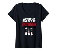 Donna Weekend Forecast Snowmen Snowman Crew Winter Fun Maglietta con Collo a V