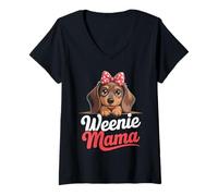 Donna Weenie Mama Bassotto Amante, Carino Weiner Salsiccia Cane Mamma Maglietta con Collo a V