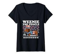 Donna Weenie the People, simpatico bassotto, bandiera americana, 4 luglio Maglietta con Collo a V