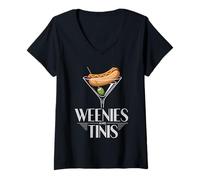 Donna Weenies And Tinis Pun di Hot Dog Martini Party - Maglietta con Collo a V