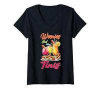 Donna Weenies And Tinis Pun di Hot Dog Martini Party Maglietta con Collo a V
