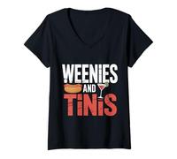 Donna Weenies And Tinis Pun di Hot Dog Martini Party - Maglietta con Collo a V