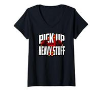 Donna Weightlifting Motivation Pick Up Heavy Stuff Gym Graphic Maglietta con Collo a V