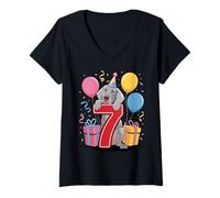 Donna Weim cane 7 ° compleanno ragazzo ragazza 7 anni sette Weimaraner Maglietta con Collo a V