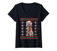 Donna Weimaraner Braco De Weimar Santa Brutto Natale Maglietta con Collo a V