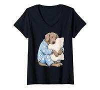Donna Weimaraner Dormire in Pigiama Carino Cane Che Dorme Maglietta con Collo a V