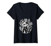 Donna Weirdcore Cat Gothic Moon Stars Maglietta con Collo a V