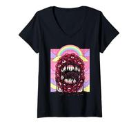 Donna Weirdcore Estetico Kawaii Ribes Occhi Divertenti Maglietta con Collo a V