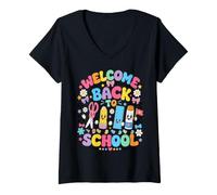 Donna Welcome Back To School Cute Classroom Supplies Teacher Maglietta con Collo a V