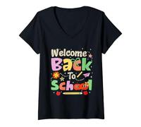 Donna Welcome Back to School First Day of School Teacher Student Maglietta con Collo a V