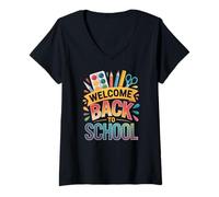 Donna Welcome Back to School Maglietta con Collo a V