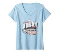 Donna Welcome To Derry Station Wagon Maglietta con Collo a V