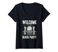 Donna Welcome To The Block Party - Blocchi Divertenti per Giocatori di pallavolo Maglietta con Collo a V