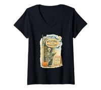 Donna Welcome To The Bookstore Spooky Skeleton Halloween Maglietta con Collo a V