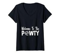 Donna Welcome To The Pawty Amante degli animali domestici - Maglietta con Collo a V