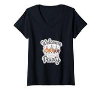 Donna Welcome To The Pawty Amante per animali domestici |----- Maglietta con Collo a V