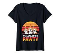 Donna Welcome To The Pawty Amante per animali domestici ||--- Maglietta con Collo a V