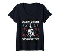 Donna Weldin Around The Christmas Tree - Divertente Design Maglietta con Collo a V