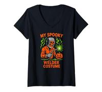 Donna Welding Skeleton My Spooky Saldatore Costume Divertente Uomo Halloween Maglietta con Collo a V