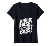 Donna Weniger HASS Mehr Bass Funny Music Festival DJ Techno Citazione Maglietta con Collo a V