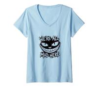 Donna We're all Mad Here, Glitch Cheshire Cat Smile Maglietta con Collo a V
