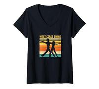 Donna West Coast Swing Dancers Sunset WCS Retro Istruttore Partner Maglietta con Collo a V