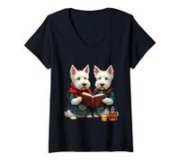 Donna West Highland Terrier Burns - Libro di poesie e whisky Maglietta con Collo a V