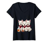 Donna West Highland Terrier, fazzoletto da collo scozzese e whisky Maglietta con Collo a V