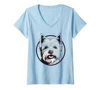 Donna West Highland White Terrier | Bianco e Nero Classico Maglietta con Collo a V