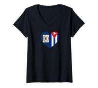 Donna West VA And Cuba Flags: Heart Shaped Unity Maglietta con Collo a V