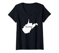 Donna West Virginia Home State Mappa Orgoglio Maglietta con Collo a V