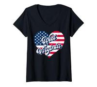 Donna West Virginia Stato Patriottico USA Cuore US Uomini Donne & Bambini Maglietta con Collo a V