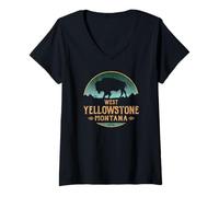 Donna West Yellowstone Montana MT Buffalo Bisonte Maglietta con Collo a V