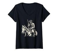 Donna Western Cowboy Equitazione Cavallo, Dark Outlaw Art Black Graphic Maglietta con Collo a V