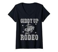 Donna Western Cowboy Howdy Rodeo Southern Vintage Uomo e Donna Maglietta con Collo a V
