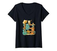 Donna Western Cowgirl Turquoise Guitar Boots & Sunflower Aesthetic Maglietta con Collo a V