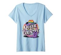 Donna Western LGBTQ Queer e Country Rainbow Pride Maglietta con Collo a V
