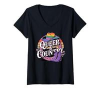 Donna Western LGBTQ Queer e Country Rainbow Pride Maglietta con Collo a V