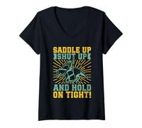 Donna Western Rider Saddle Up Shut Up Cowgirl Rodeo Maglietta con Collo a V